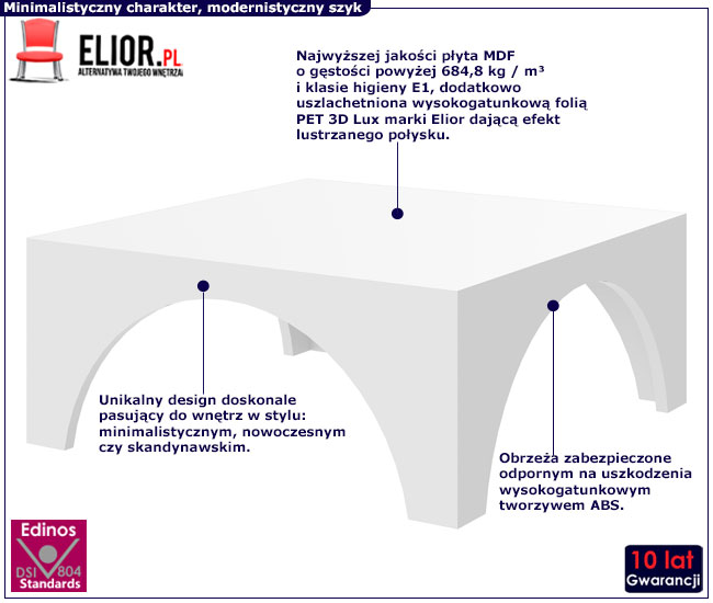 Biała kwadratowa ława w połysku Ebexo