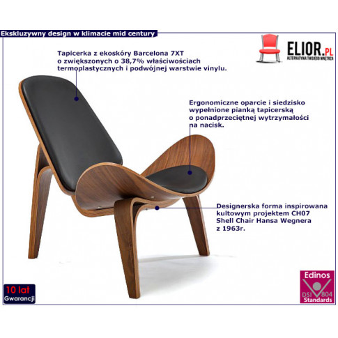 Designerski gięty tapicerowany fotel muszla Loxar 4X