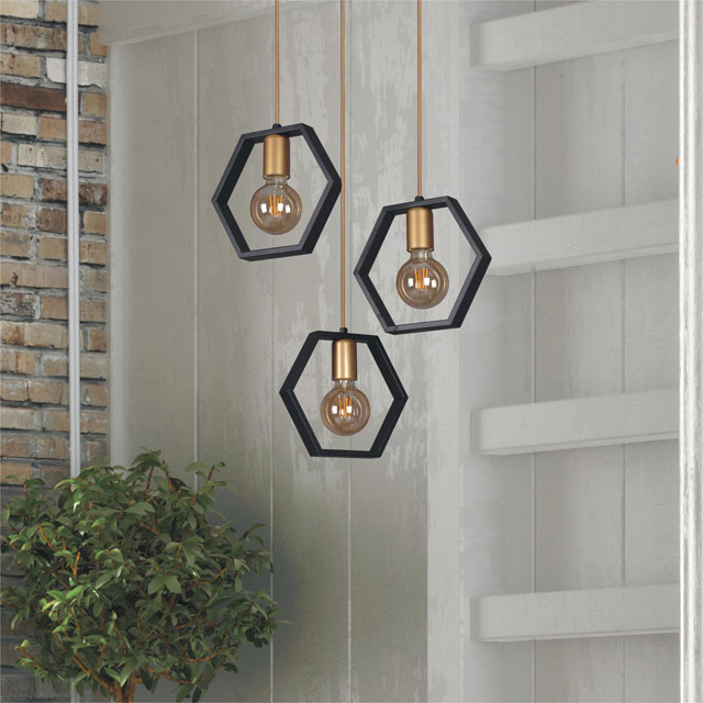 Potrójna industrialna lampa wisząca S059-Weros geometryczna