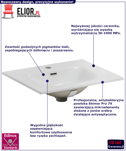 Biała ceramiczna umywalka meblowa Priva 60 cm