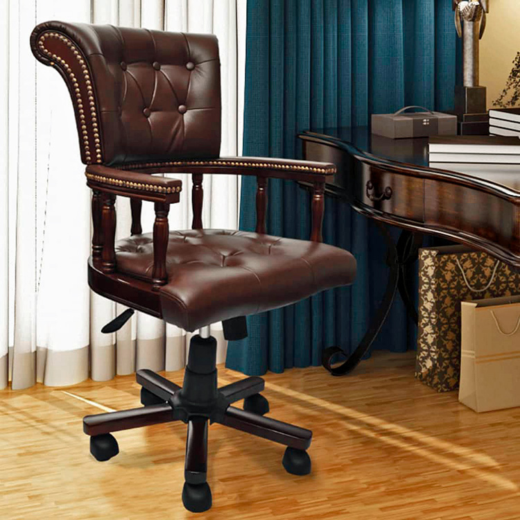 Produkt Brązowy fotel obrotowy do gabinetu ze skóry naturalnej - Amiri - zdjęcie numer 2