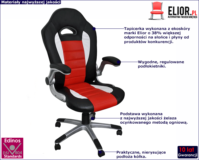 Produkt Czarno-czerwony nowoczesny fotel biurowy - Vertos