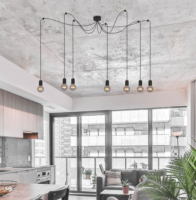 Czarna industrialna lampa wisząca pająk S077-Afis