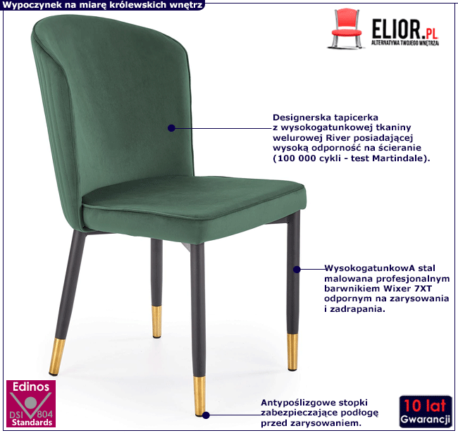 Zielone pikowne krzesło glamour Nubo