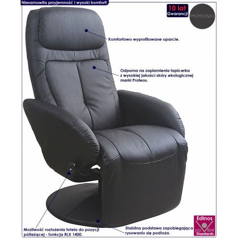 Fotografia Wypoczynkowy fotel obrotowy Timos - czarny z kategorii Fotele wypoczynkowe