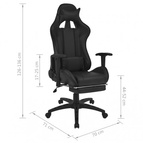 Czarny fotel gamingowy Coriso 2X wymiary