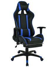 Czarno-niebieski gamingowy fotel z podnóżkiem - Coriso w sklepie Edinos.pl