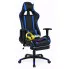 Czarno-niebieski gamingowy fotel z podnóżkiem - Wilano