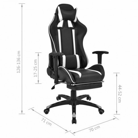 Czarno-biały fotel gamingowy Coriso 2X wymiary