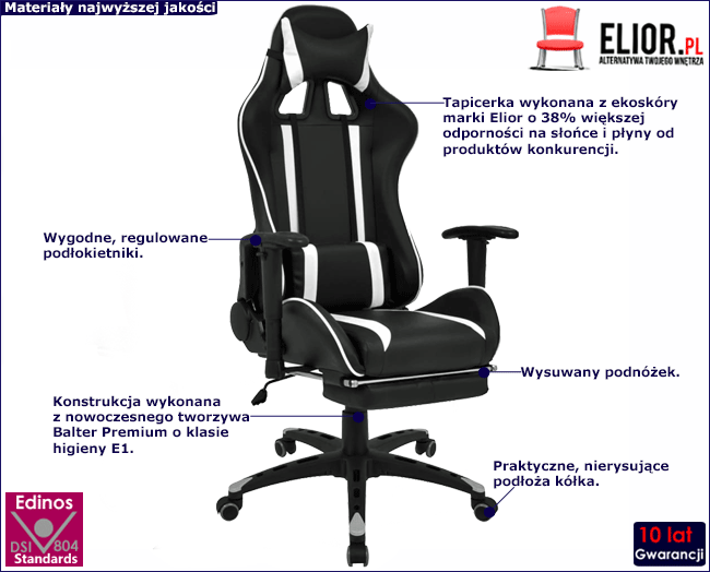 Produkt Czarno-biały fotel dla gracza - Wilano