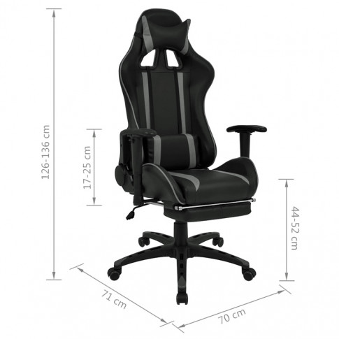 Czarno-szary fotel gamingowy Coriso 2X wymiary