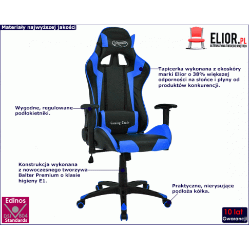 Czarno-niebieski fotel dla graczy Trevos