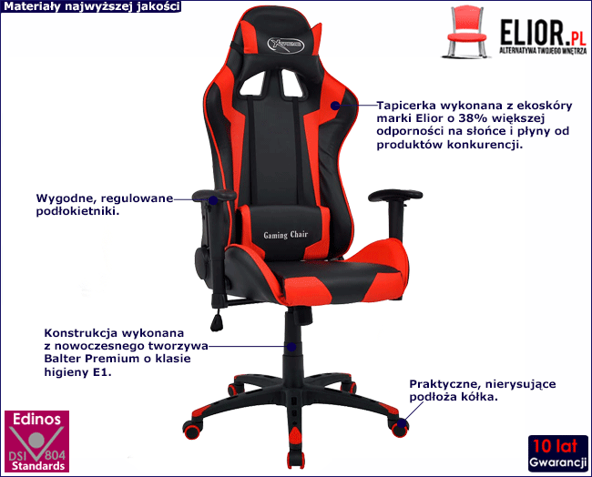Produkt Czarno-czerwony fotel gamingowy z poduszkami - Trevos