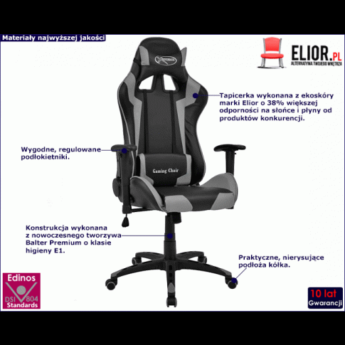 Czarno-szary fotel dla graczy Trevos