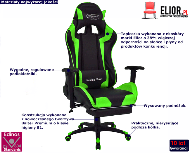 Produkt Czarno-zielony ergonomiczny fotel dla graczy - Gilvo