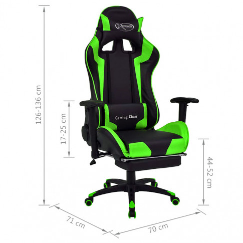 Czarno-zielony fotel gamingowy Vesaro wymiary