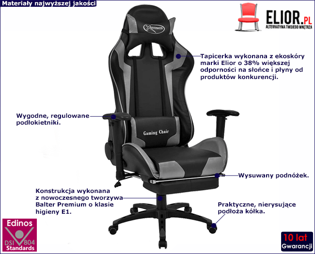 Produkt Czarno-szary obrotowy fotel gamingowy - Gilvo