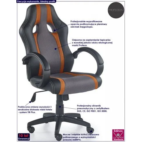 Fotografia Fotel obrotowy Moliva - popiel + pomarańczowy z kategorii Fotele obrotowe