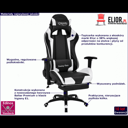 Czarno-biały fotel dla graczy Vesaro