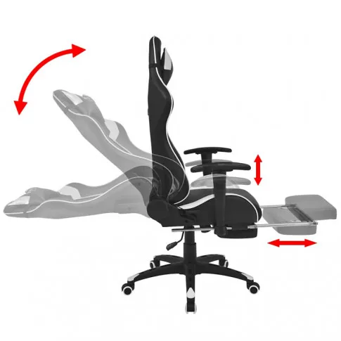 Czarno-biały fotel do gier z podnóżkiem Vesaro