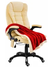 Kremowy skórzany fotel biurowy podgrzewany z masażem - Verta w sklepie Edinos.pl