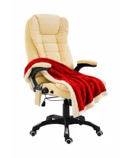 Kremowy skórzany fotel biurowy podgrzewany z masażem - Verta w sklepie Edinos.pl