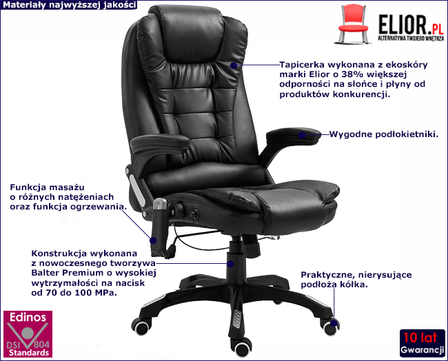 Produkt Czarny fotel obrotowy z funkcją masażu - Verta
