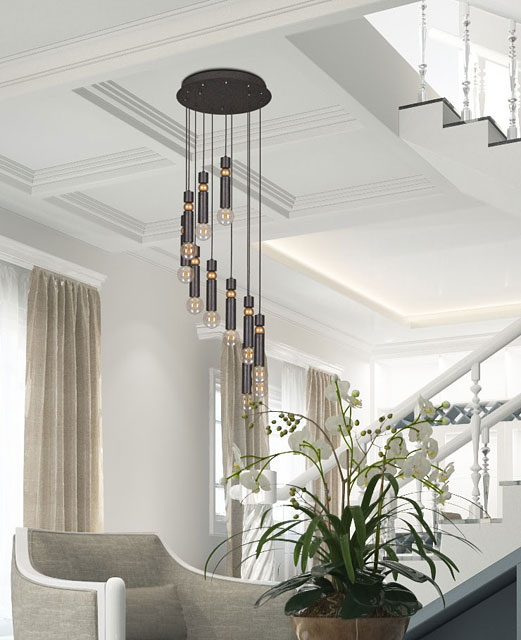 Czarna duża loftowa lampa wisząca tuba 11 zwisów S082-Cubires