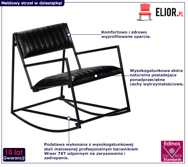 Infografika fotel bujany ze skóry czarny Ruli