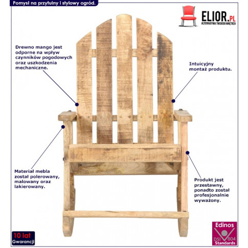 Drewniane bujane krzesło ogrodowe Megan infografika