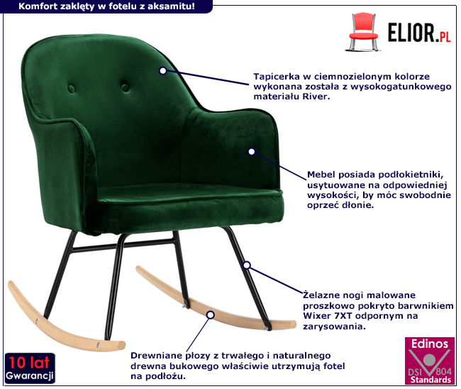 Produkt Ciemnozielony aksamitny fotel bujany – Merco