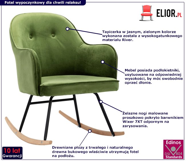 Produkt Jasnozielony aksamitny fotel bujany – Merco