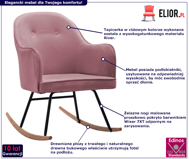 Produkt Różowy aksamitny fotel bujany – Revers 