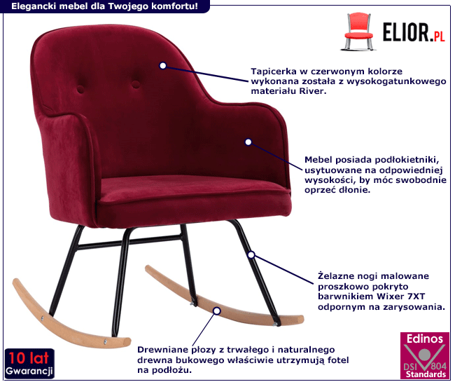 Produkt Czerwony aksamitny fotel bujany – Revers 