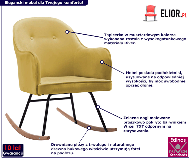 Produkt Musztardowy aksamitny fotel bujany – Revers 