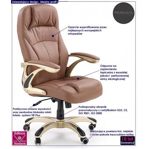 Fotografia Ergonomiczny jasnobrązowy fotel obrotowy z ekoskóry - Mantis z kategorii Fotele