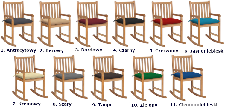 Fotel Mecedora: kolory poduszek