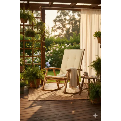 Bambusowy fotel bujany z kremową poduszką   Stella