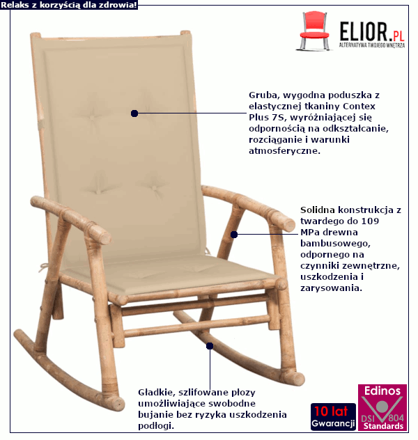 Fotel bujany Stella z beżową poduszką: cechy produktu