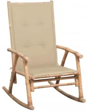 Bujany fotel bambusowy z beżową poduszką - Bamsa