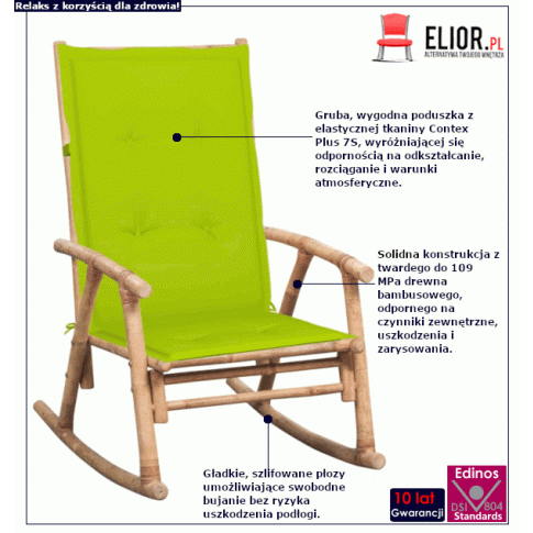 Fotel bujany z drewna Bamsa: infografika