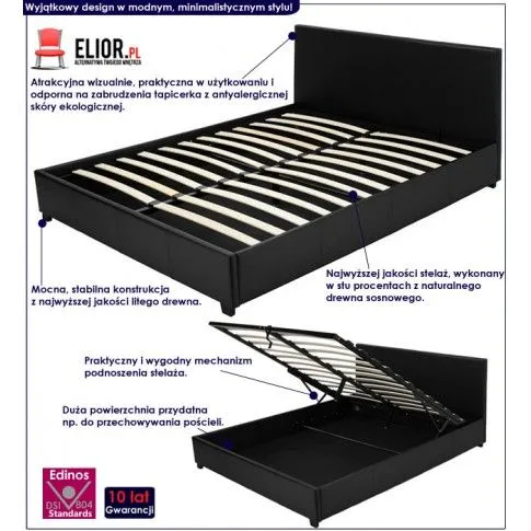 Fotografia Łóżko czarne Elyso 140x200 z kategorii Łóżka tapicerowane