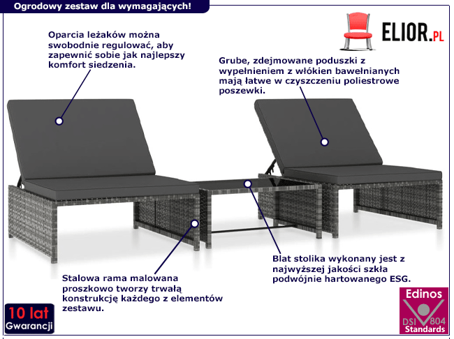 Produkt Szary ogrodowy zestaw stolik i dwa leżaki – Kalan 