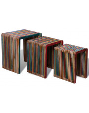 3 kolorowe stoliki z drewna tekowego – Liesse