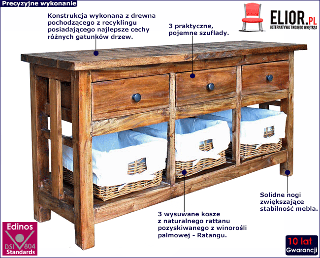 Produkt Rustykalna komoda z koszykami na nóżkach - Enex