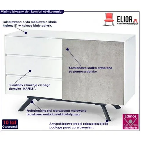 Fotografia Industrialna komoda Monati 2X - biały połysk + szary beton z kategorii Komody