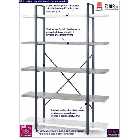Fotografia Minimalistyczny regał Monati 5X - biały połysk + beton z kategorii Regały