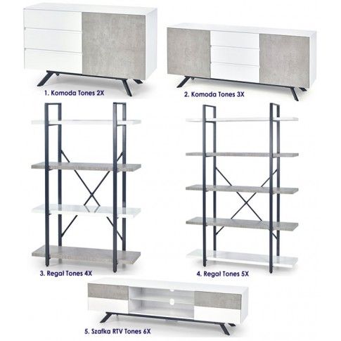 Szczegółowe zdjęcie nr 4 produktu Industrialna szafka RTV na nóżkach Tones 6X - biały połysk + beton