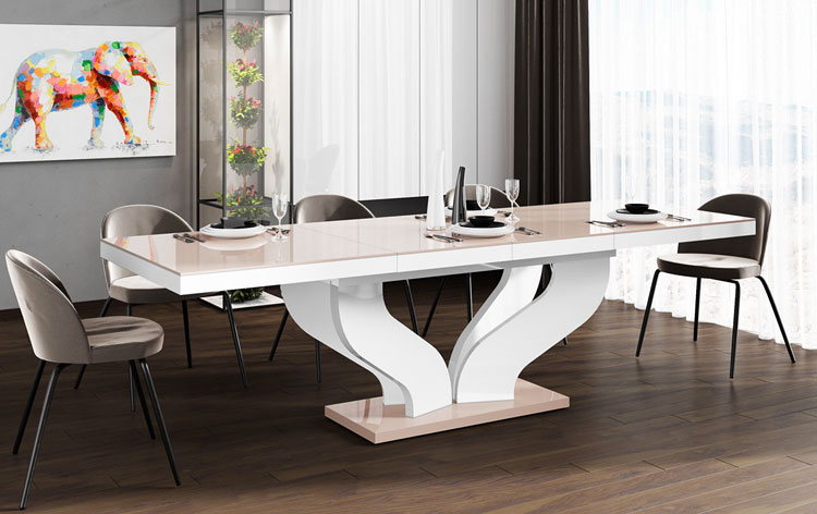 Elegancku beżowo-biały stół prostokatny z rozkładanym blatem Tutto