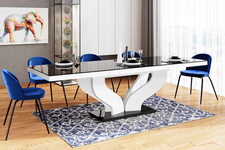 Elegancki czarno-biały stół prostokątny z rozkładanym blatem Tutto